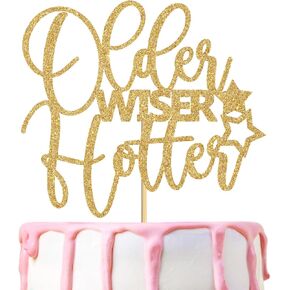 Older Wiser Hotter Cake topper for Women Men 30th 40th 50th 60th 70th 80th Birthday Cake Decor, Happy Birthday Disco Party Decorations Supplies, Gold Glitter