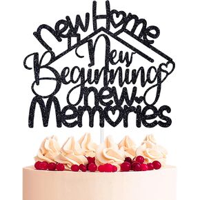 New Home New Beginning New Memories Cake Topper, New Home Gift Ideas, Welcome Home Gifts For Women Men, Realtor Gift, New Home Celebrating Housewarming Party Decorations Supplies, Black Glitter
