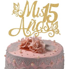 Mis 15 Años Cake Topper, Mis Quince Años Cake Decor, 15th Birthday Decorations, Feliz 15 Anos, Cheers to 15 Years Birthday Party Decorations Gold Glitter