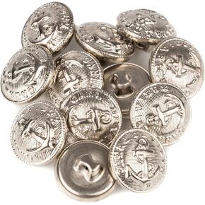 Mibo Buttons & Accessories 12pcs Rounded Metal Shank Buttons - 24L(15mm) Nautical Crest with Rope and Anchor Design - Nickel