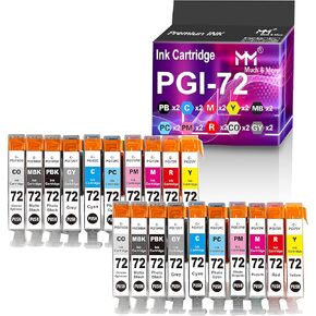 MM الكثير وأكثر توافقًا في استبدال خرطوشة الحبر PGI72 لـ Canon PGI72 PGI-72 لاستخدامها في طابعات سلسلة PIXMA Pro-10S Pro-10s Pro10 (20 حزمة ، 2 × كل PBK ، MBK ، C ، M ، Y ، PC ، PM ، R ، GY ، CO)