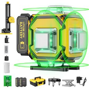 16 خطًا للتسوية الذاتية بالليزر، أداة مستوى ليزر بخط متقاطع أخضر 4 × 360 درجة 4D مع بطاريتين قابلتين لإعادة الشحن، بطاريتين عموديتين 360 درجة واثنين من السطوع الأفقي 360 درجة وجهاز تحكم عن بعد in Kuwait