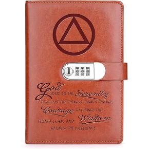 Sobriety Gift AA & NA Sobriety A5 Locking Journal Faux Lined Leather Journal Refillable Journal with Lock (Lock-God AA)