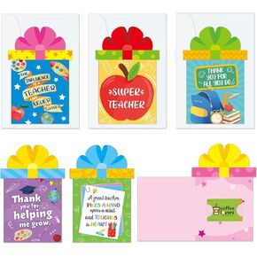 24 Pack Teacher Appreciation Gift Cards Thank You Teachers Cards Money and Gift Card Sleeves Holders with Envelopes for Teachers Day A Year End Graduation