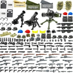 210 pcs Weapons-Machine-Guns-Rifles Compatible with Major Brands,Minifigures-add-ons-Militarybase-Toy-Soldiers-Police, WW2-Modern-SWAT-Battle-Ammo-Belt-gas mask-Decations for Army-Men