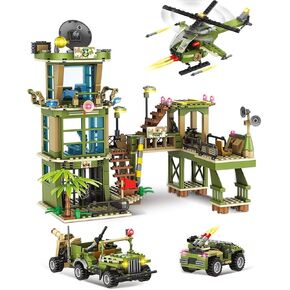 830 Pcs City War Military Base Army Building Block Sets,Compatible with Lego Military Base Army Toy with Helicopter, Police Car,Vehicles, Gift for Kid Aged 6-12