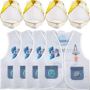 8 Pcs Kids Astronaut Costume Set Include 4 Psc Astronaut Vests 4 Psc Helmets for Boys Girls Halloween Dress Up Outer Space NASA Party Cosplay