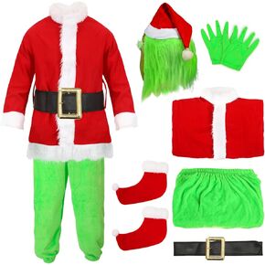 Christmas Green Monster Costume Kids Furry Santa Claus Outfit Christmas Cosplay Costume Holiday Party Dress up