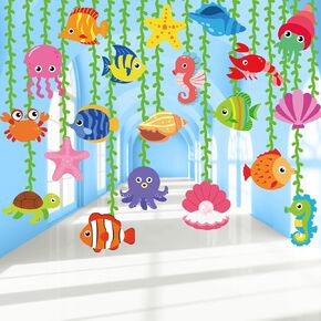 20 PCS Ocean Animal Garland Kit Under the Sea Party Decorations Sea Animals Banner Seaweed Streamers Strings معلقة دوامات للفصول المنزلية للاستحمام الطفل حفلة عيد ميلاد تزود