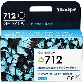 712 Black Ink Cartridge 80ml(3ED71A) Replacement Compatible for HP Designjet T210 T230 T250 T630 T650 & Studio Plotter Printers, 712 Ink Cartridges BK