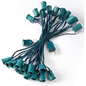 C9 Light Strand 50 FT for E17-12 Spacing, Outdoor String Light Christmas Stringer with 50 Sockets for Patio, Green Wire