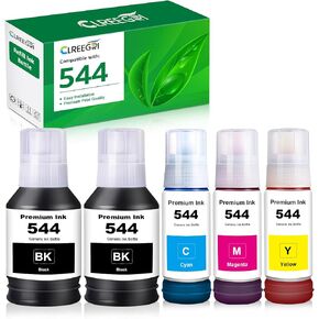Compatible T544 Ink Bottle Replacement for Eps 544 T544120 Black T544220 T544320 T544420 Color Ink with L1210 L1250 L3110 L3150 L3160 L3210 L3250 L3251 L3260 L5290 L5590 (5 Pack)