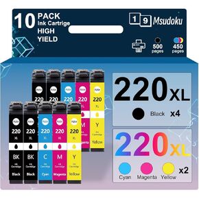 220XL Ink Cartridges Remanufactured Replacement for Epson 220XL 220 XL Combo Pack (10 Pack) to Use with Workforce WF-2760 WF-2750 WF-2660 WF-2630 xp-320 (4 Black, 2 Cyan, 2 Magenta, 2 Yellow)