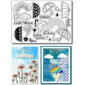 Arbuya Umbrella Clear Stamps for Card Making Birthday Rainbow Rubber Stamps Fence Sunshine Silicone Stamps for DIY Scrapbooking Album Paper Crafting Decoration