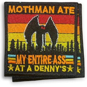 (تعيين 2 pcs) Mothman أكلت رقعة كاملة مضحكة بقع Mothman Comple Cryptid Meme الفكاهة الكبار عشاق العشاق هدايا هدايا الروح المعنوية المطرزة لحقائب الظهر الجينز جاكيتات القبعات تي شيرت