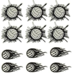 12 Pieces of Volleyball Embroidery Patches, Two Styles Volleyball Rugby hot Stamping Patches Black and White Football Sewing Embroidery appliqués DIY Sewn Clothes Jeans hat Jacket Backpack Crafts