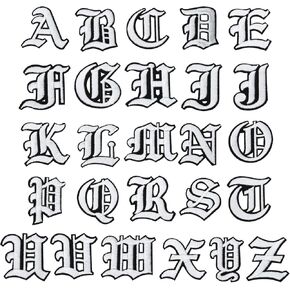 Patikil Old English Letter Embroidered Patch Chaking ، 26 pcs alphabet alphabet خياطة على الحديد على بقع زخرفية من A إلى Z لإصلاح سترات السترات ، 2 "LX2" W ، White