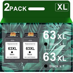 63xxl من خراطيش الحبر الأسود البديل لـ HP Ink 63 63 XL حبر العمل مع HP OfficeJet 3830 4650 4655 5255 3833 Envy 4520 4512 Deskjet 1112 2130 3630 (2 أسود)