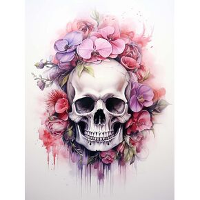SKRYUIE 5D Diamond Painting Rose Skeleton Full Drill Paint with Diamond Art, DIY Skull Flower Painting by Number Kits Cross Stitch Embroidery Rhinestone Wall Home Decor 30x40cm (12"x16")