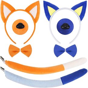 8 PCS Cute Dog Ears Costume Set, Lovely Plush Dog Ears Headbands Nose Bowtie Tails for Birthday Party Party Dress Up