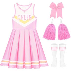 Cheerleading Outfit for Girls Pink Cheerleader Costume for Kids Cheerleader Dress for Toddler’s Halloween Gifts