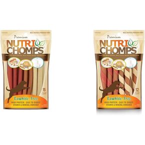 Nutri Chomps Dog Chews, Chicken Peanut Butter Milk Flavors, 5-inch Twists, 15 & 12 Count Bundles