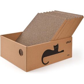7PCS Reversible Cat Scratching Pads with Box, 16.73" L x 12.8" W x 5.91" H Extra Large Cardboard Scratcher with Catnips, Cat Scratch Boxes for Indoor Cats