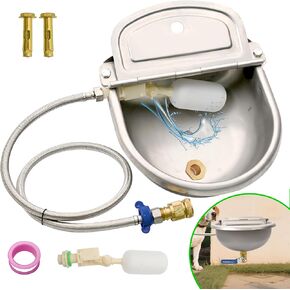 Automatic Dog Water Bowl 3 Gallon with Drainage System & Auto Refill, 304 Stainless Steel, Includes Waterer, Drainage Water Valve, 2 Float Valve, Hose Quick Connector, for Horse, Chicken