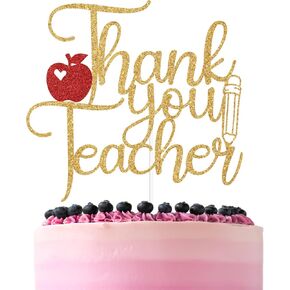 Gold Glitter Thank You Teacher Cake Topper, Thank You for Helping Us Grow/Best Teacher Ever, Teacher Appreciate 2025 Graduation Party Decorations Supplies