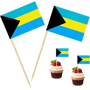 100 PCS Bahamas Flag Flag Bahamian Bahamian Toinpick Flags ، Cocktail Bices Mini Stick Cupcake Topcake Picks Country Decoration احتفال كوكتيل طعام البار.