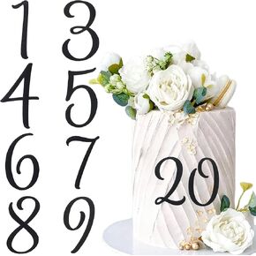 رقم أكريليك كعكة أعلى أسود ديي كعكة عكس الكعكة Topper 0-9 مجموعة مناسبة لحفل الزفاف ، عيد ميلاد ، تزيين الحفلات