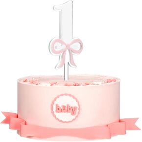 Honeydak Acrylic Bow Cake Topper for 1st Sweet Birthday Coquette Themed Party Supplies for Girls Photo Smash Props, Baby Girl Cake Topper
