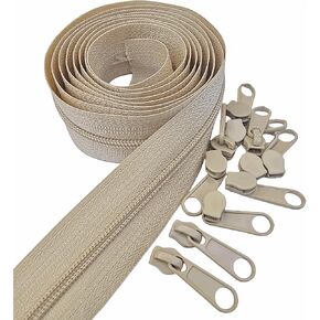 MEBUZIP #3 ZIPTERS MEBUZIP LOTHER SHIPPER SHIPPER SHIPPER SHIPPER TAPE 10 ياردة مع 25 مساءً يسحب لخياطة وسائد أكياس CRAFT CARK (Beige 10 Yards)