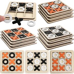 12 Sets Kids Wooden Tic Tac Toe Game XO Wood Board Game Classic Mini Tabletop Game Set for Boys Girls Educational Games Toy Goody Bag Filler Birthday Party Favor