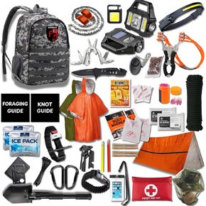 455pc Complete Survival Kit and First Aid Kit | Tactical Backpack with Survival Gear | Bug Out Bag | Fire Starter, Tent, Emergency Camping Essentials | Outdoor Gift | Christmas Camping Gift