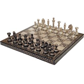 StonKraft Brass Chess Board Game Set with 100% Brass Chess Pieces Chessmen Coins (12" x 12" Inches)