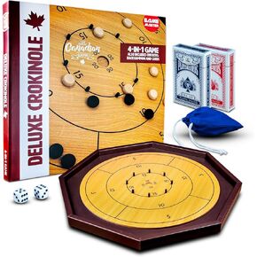 مجموعة ألعاب Crokinole Deluxe Crokinole 4-in-1 ، والشطرنج ، والفحص ، ولوحة Backgammon ، ولعبة التراث الكندي للأصدقاء والعائلات ، تشمل مجموعة Crokinole ، 32 أقراص ، نردان ، عبوتين من البطاقات