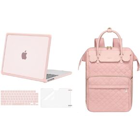 MOSISO 15-15.6 inch Laptop Backpack&Compatible with MacBook Air 13 inch Case 2025-2022 M3 A3113 M2 A2681,Anti-Cracking Heavy Duty TPU Bumper Case&Keyboard Skin&Screen Film for MacBook Air 13.6, Pink