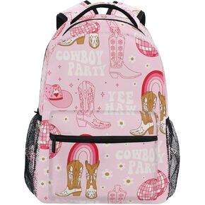 Fisyme Western Cowgirl Boots Pink Laptop Backpack Bag Bookbag Casual Travel Hiking Computer Notebook Daypacks