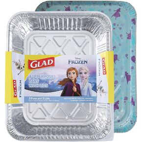 سعيد يمكن التخلص من الألمنيوم جميع المقالي الغرض في نمط الأميرة ديزني ، مع الأغطية | Party Party Plater Platter Plans Steam Pans | 12.5 "x 10.2" × 2.16 "مقلاة الألومنيوم | برامج البخار التي يمكن التخلص منها ، 3 عدد - 24 حزمة