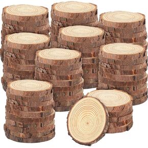 LEXININ 100pcs 3.54-4 Inch Natural Wood Slices, Unfinished Wooden Circles, Log Slices Discs for DIY Project, Decoration