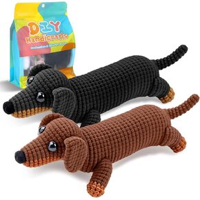 Thinp 2 PCS Kit Dachshund Crochet Kit للمبتدئين مع دروس فيديو خطوة بخطوة ، مجموعة حيوانات كروشيه كاملة للبالغين والأطفال ، مجموعة الكلاب الكلاب (براون آند أسود)