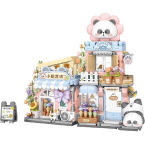 MEIEST Mini City Shop Street View Building Blocks Model Set,Simulation Panda Architecture Collection Particle Construction Building Bricks Toy,Home Decor (Flower Shop)
