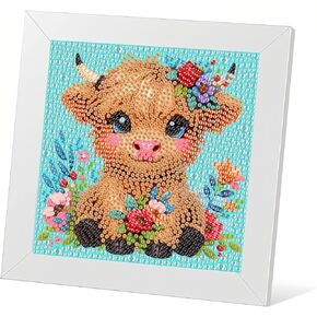 Mrpwnle Cow Diamond Art Kits for Kids-Cow Diamond Painting Kits for Kids Beginners with Frame ، من السهل إلى DIY KIT CLEAM Diamond Art Kit للطفل الأعمار من 4 إلى 2-12 لزينة الهدايا 7x7in