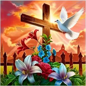 hill froeistung Cross Diamond Art Painting Kits for Adults, Dove Diamond Art for Beginners, 5D DIY Full Drill Round Gem Art Craft Home Wall Decor Gift 12x12 inch