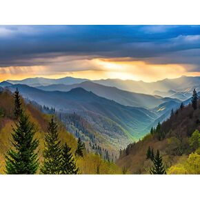 Smoky Mountains DIY 5D Diamond Painting by Number ، Spring Sunrise Smoky Mountains National Park Gatlinburg Crystal Rhinestone Paints Cross Stitch Home Wall Decor
