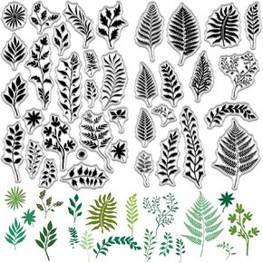 CRASPIRE 2 Sheets Leaves Clear Rubber Stamps Plant Transparent Reusable Vintage Silicone Stamps Seals Postmark for DIY Craft Scrapbooking Journaling Card Making Decoration Supplies