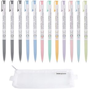 ZEESOON Xeno Slim Ball Point Pens 0.38mm (Pack of 12) 9 Color Mix Simple Pencil Pouch Additional