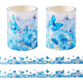 Craftdady 2M/Roll Floral Washi Tape مجموعة زهرة فراشة شفافة الحيوانات الأليفة ملصقات الشريط Washi Tape Decking Tape Decorative Tape for Crafts Journaling Scrapbook Supplies ، Purple