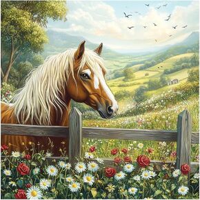 SJUTOUCI Horse Diamond Art Painting Kits for Adults, Farm Diamond Art Kits for Beginners, 5D DIY Full Drill Gem Craft for Home Decor Gift 12x12inch/30x30cm